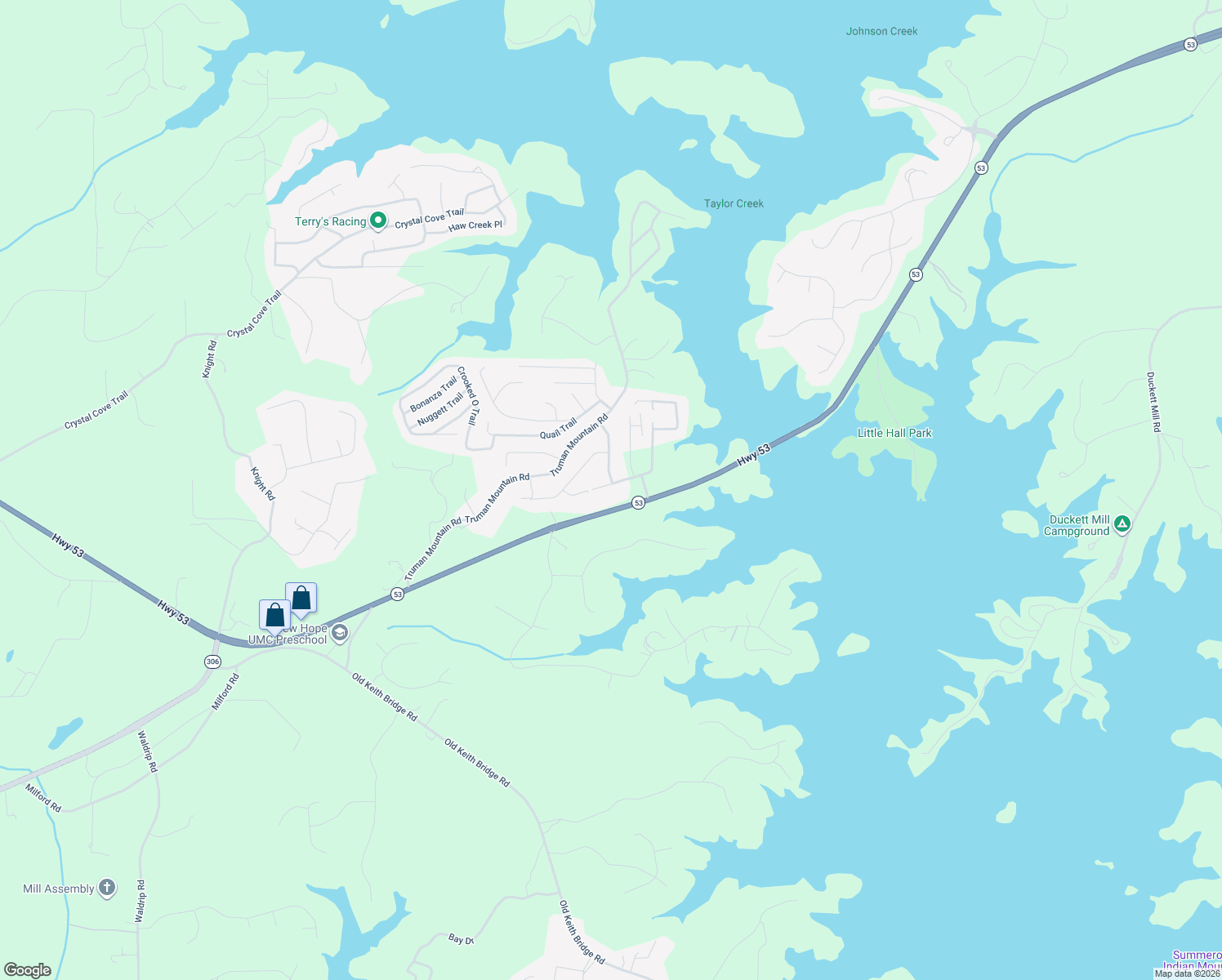map of restaurants, bars, coffee shops, grocery stores, and more near 5480 Apache Trail in Gainesville
