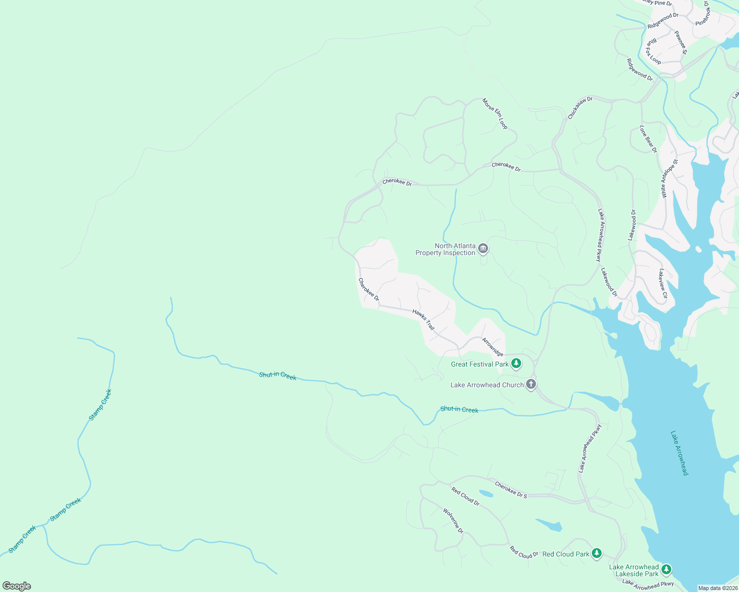 map of restaurants, bars, coffee shops, grocery stores, and more near 374 Cherokee Drive in Waleska