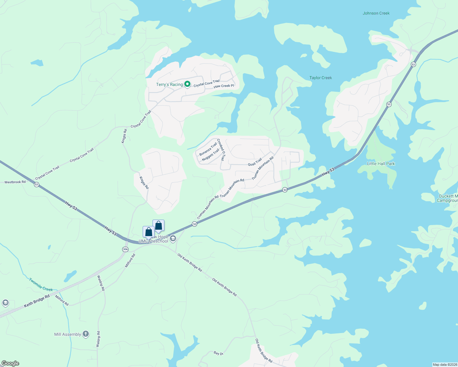 map of restaurants, bars, coffee shops, grocery stores, and more near 4985 Truman Mountain Road in Gainesville