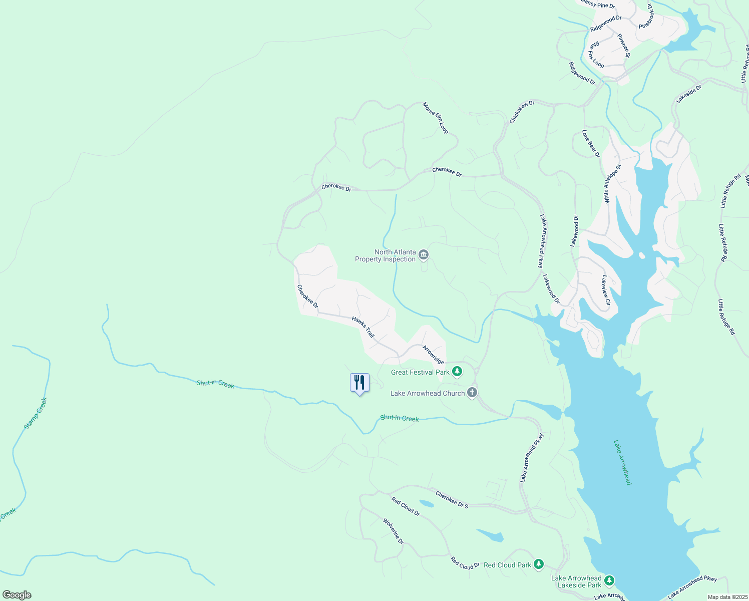 map of restaurants, bars, coffee shops, grocery stores, and more near 609 High Waters in Waleska