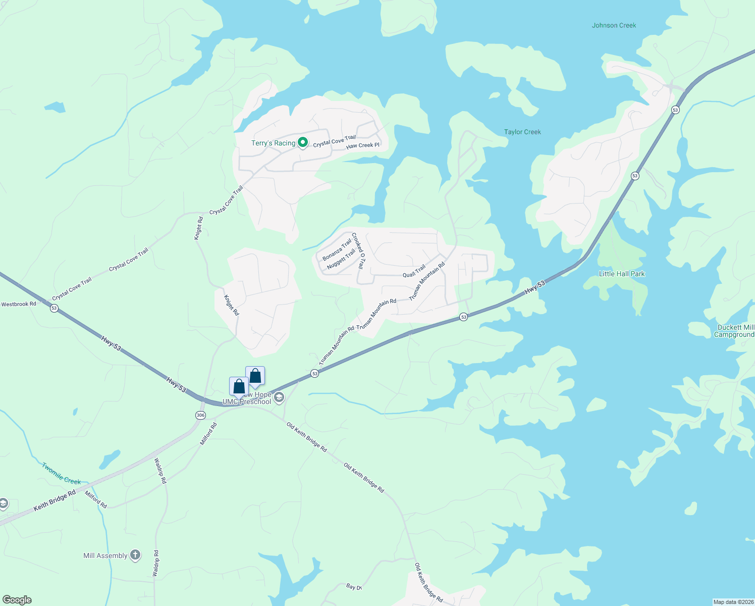 map of restaurants, bars, coffee shops, grocery stores, and more near 4995 Truman Mountain Road in Gainesville