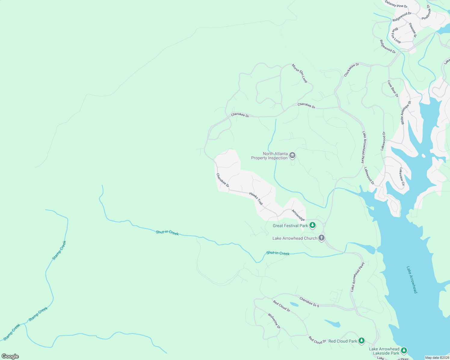 map of restaurants, bars, coffee shops, grocery stores, and more near 369 Cherokee Drive in Waleska