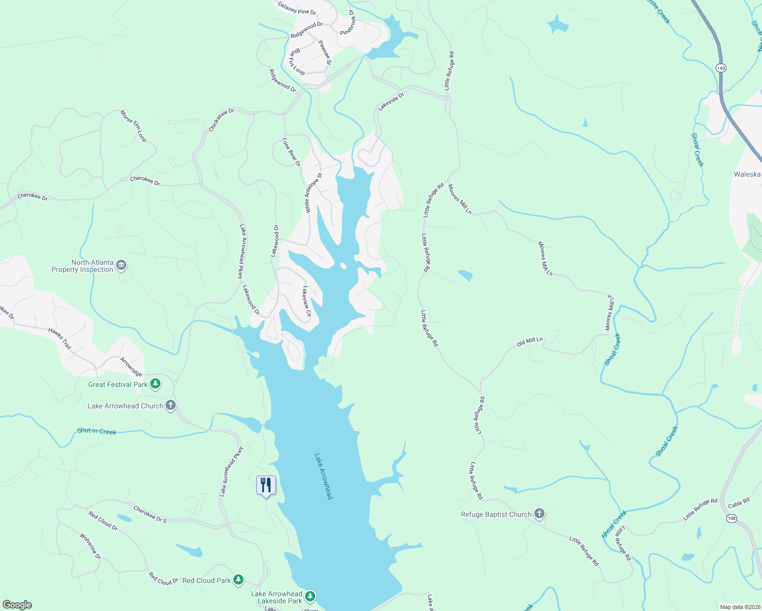 map of restaurants, bars, coffee shops, grocery stores, and more near 102 Sycamore Court in Waleska
