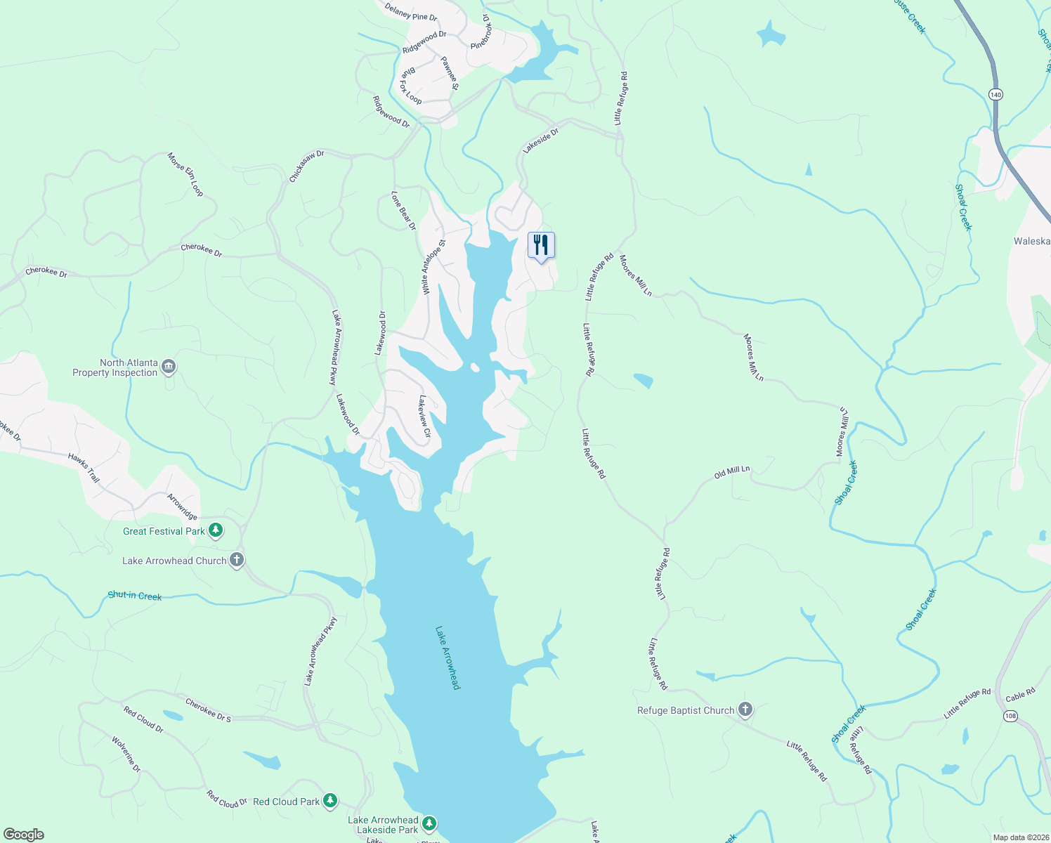 map of restaurants, bars, coffee shops, grocery stores, and more near 102 Sycamore Court in Waleska