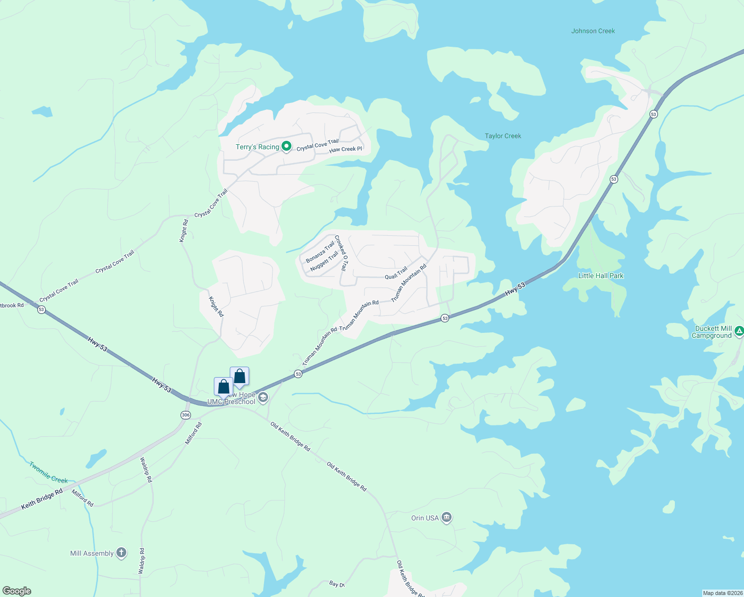 map of restaurants, bars, coffee shops, grocery stores, and more near 5027 Truman Mountain Road in Gainesville