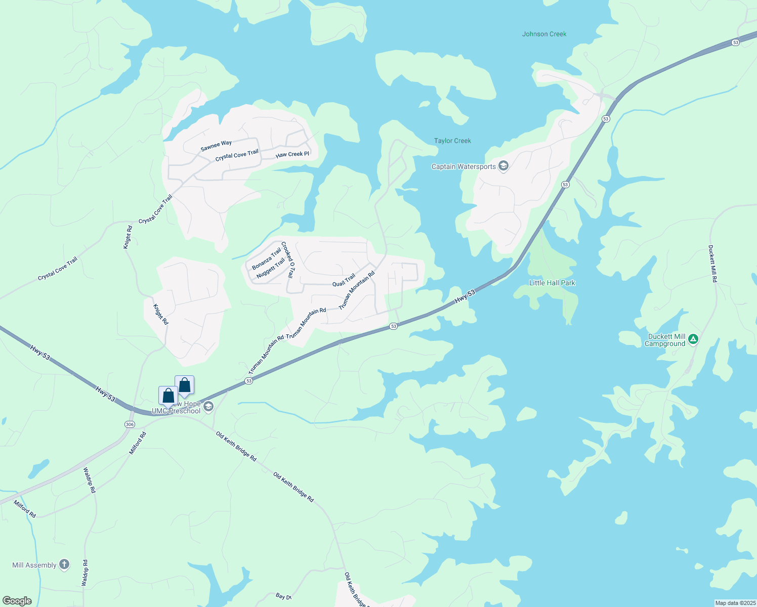 map of restaurants, bars, coffee shops, grocery stores, and more near 5325 Cherokee Trail in Gainesville