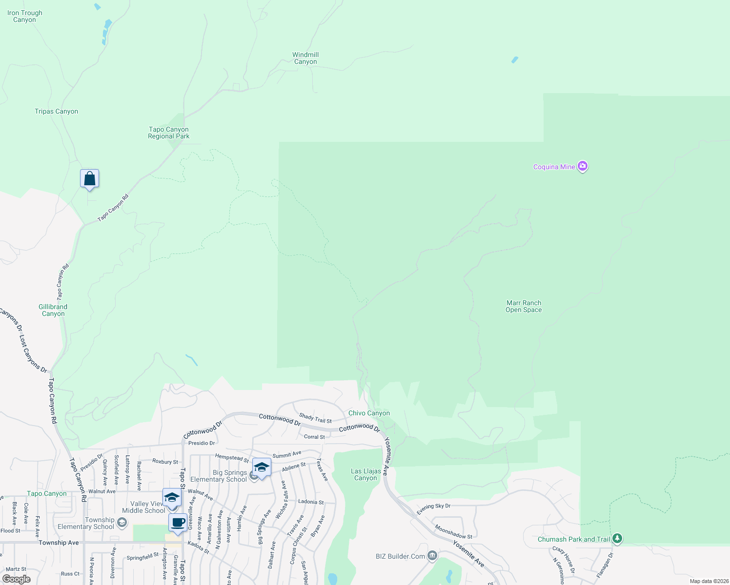 map of restaurants, bars, coffee shops, grocery stores, and more near in Simi Valley