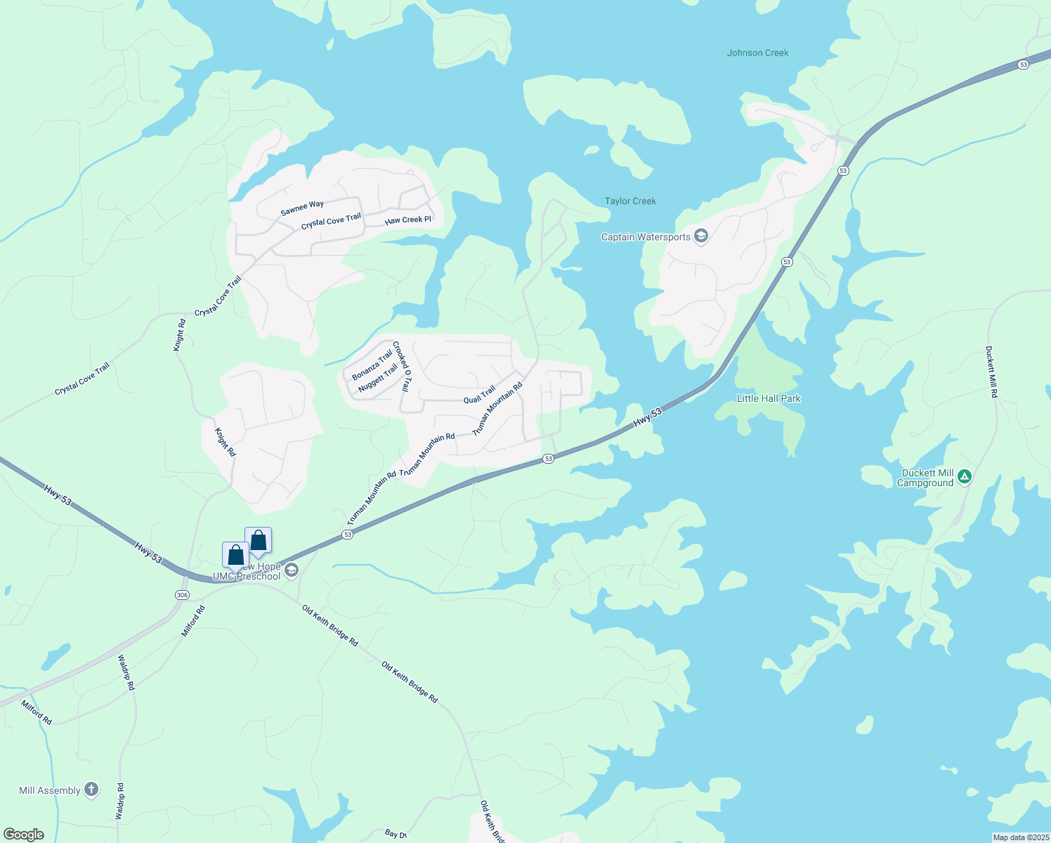 map of restaurants, bars, coffee shops, grocery stores, and more near 5325 Cherokee Trail in Gainesville