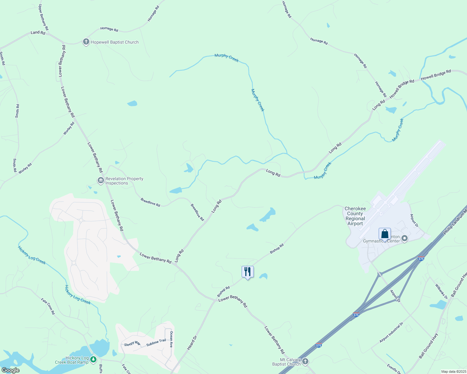 map of restaurants, bars, coffee shops, grocery stores, and more near 873 Long Road in Ball Ground