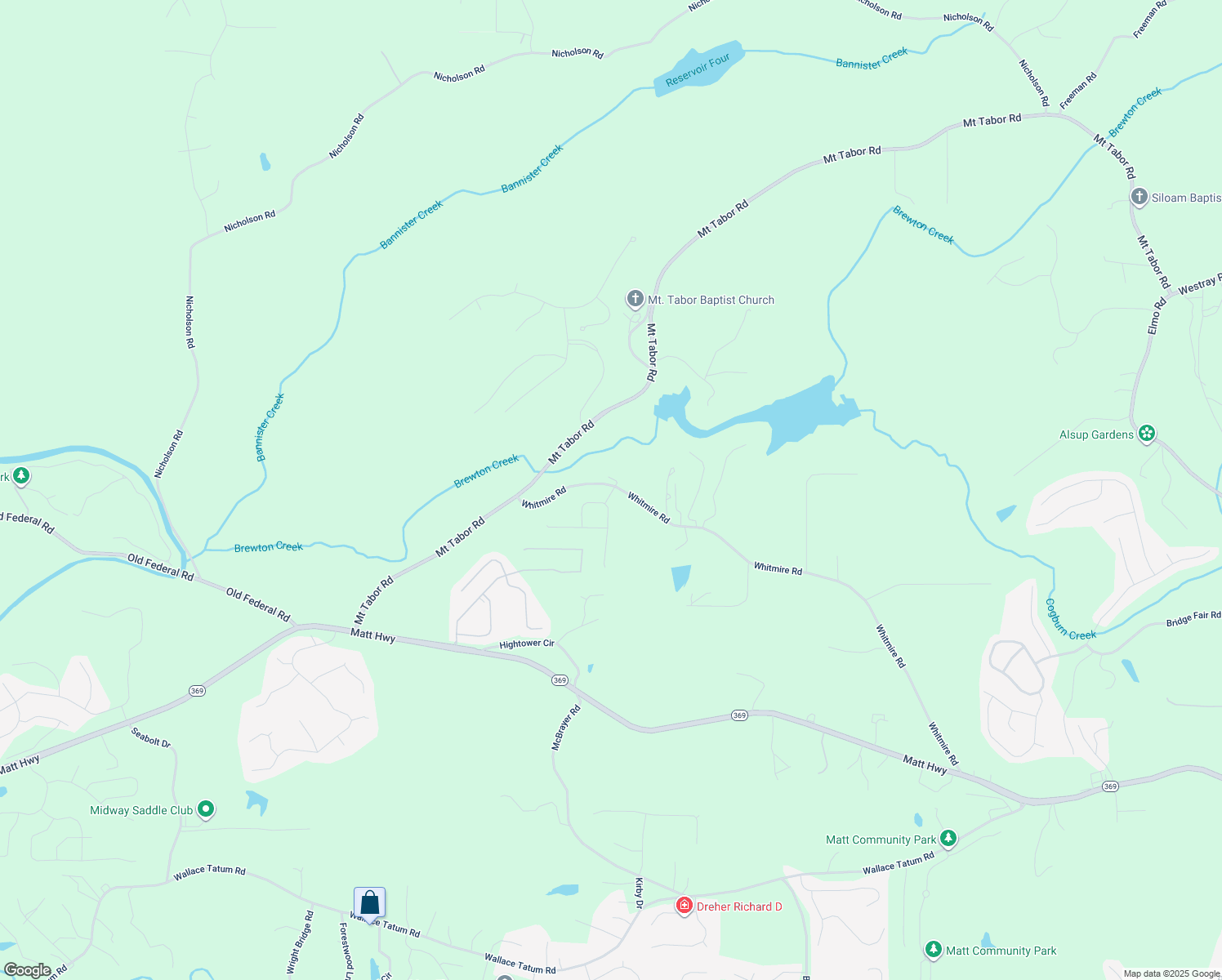 map of restaurants, bars, coffee shops, grocery stores, and more near 7610 Whitmire Road in Cumming