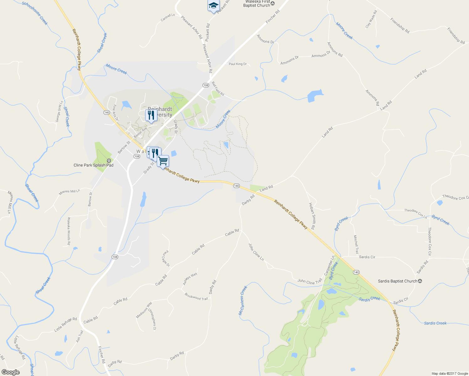 map of restaurants, bars, coffee shops, grocery stores, and more near 6231 Reinhardt College Parkway in Waleska
