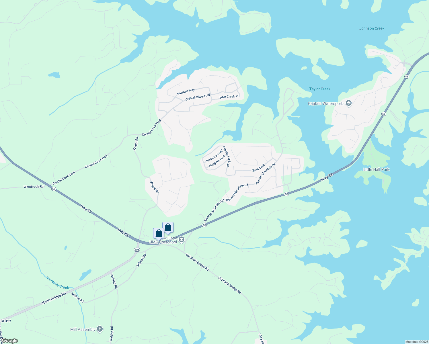 map of restaurants, bars, coffee shops, grocery stores, and more near 7020 Crooked O Trail in Gainesville