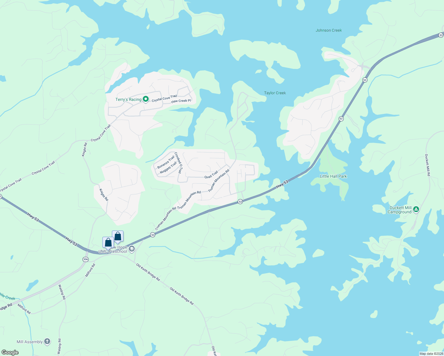 map of restaurants, bars, coffee shops, grocery stores, and more near 5170 Truman Mountain Road in Gainesville