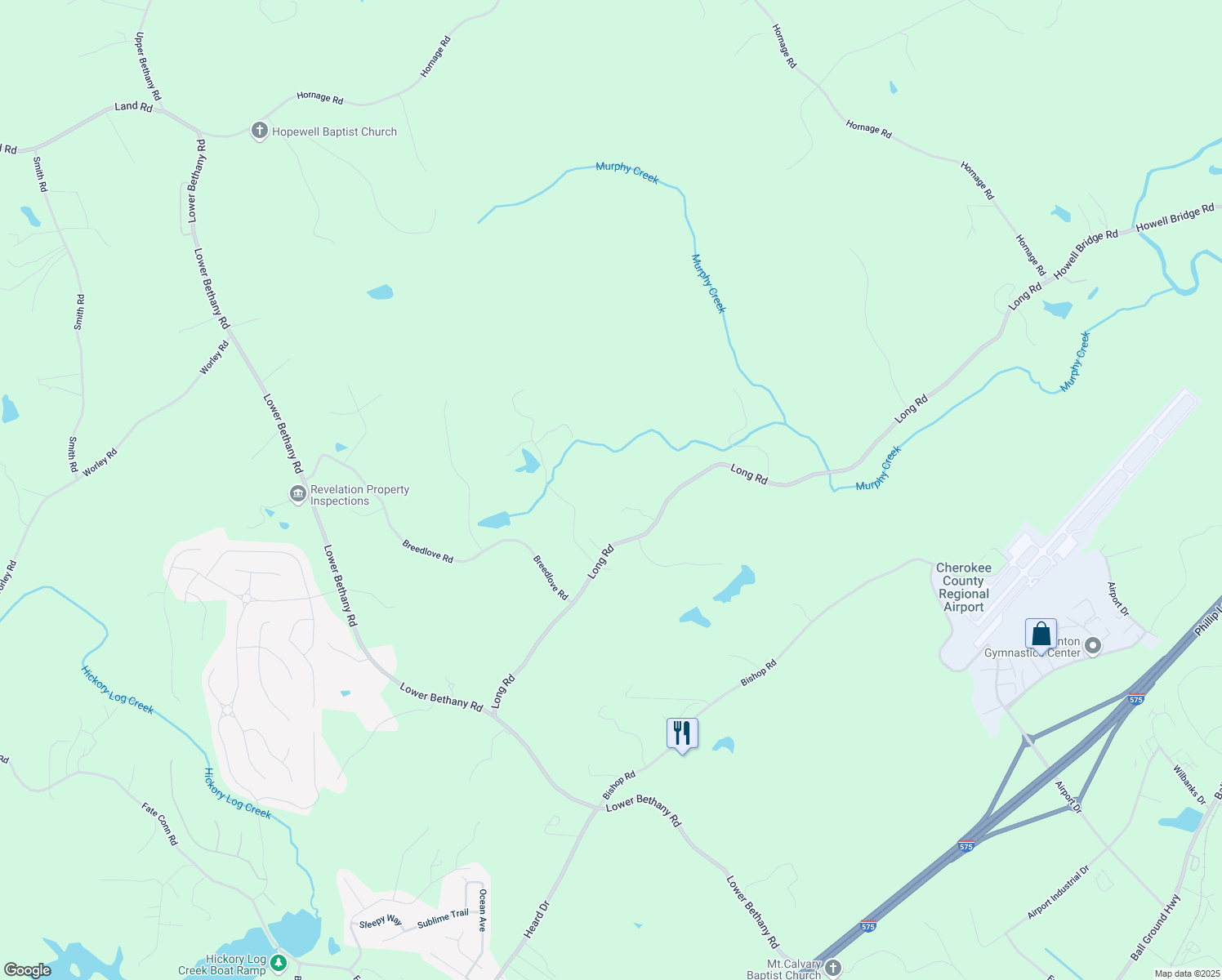 map of restaurants, bars, coffee shops, grocery stores, and more near 873 Long Road in Ball Ground
