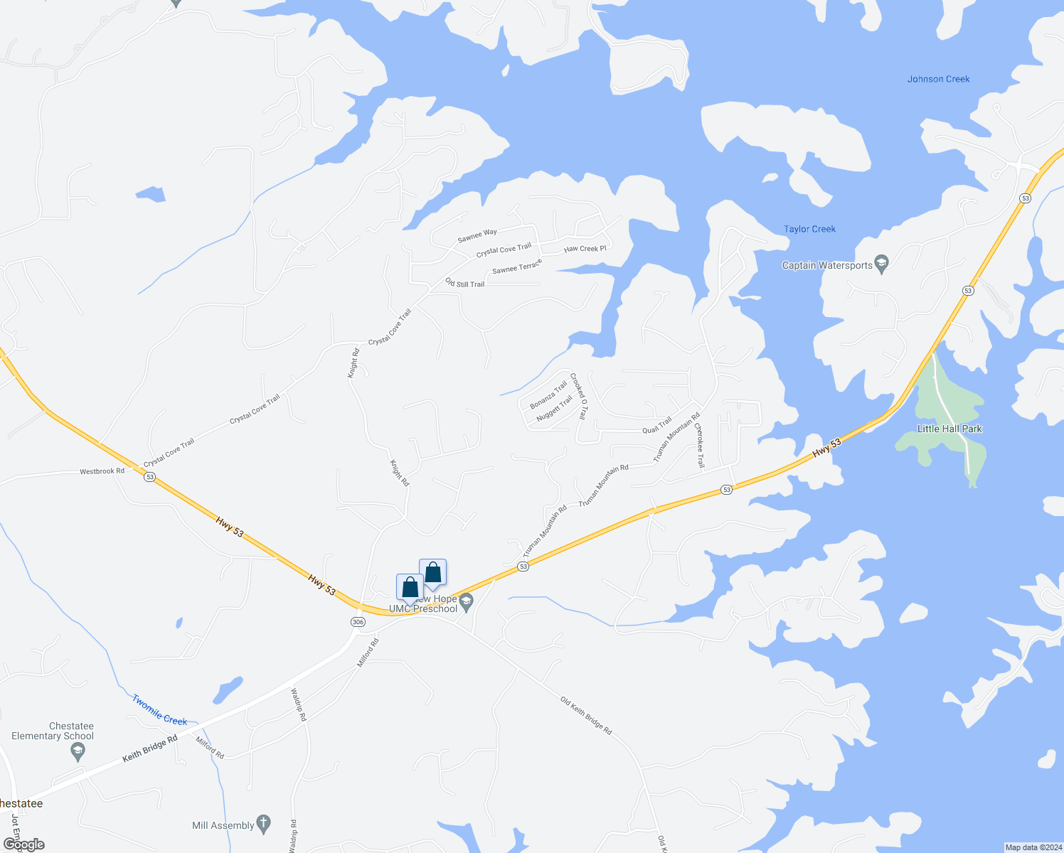 map of restaurants, bars, coffee shops, grocery stores, and more near 6515 Nuggett Trail in Gainesville