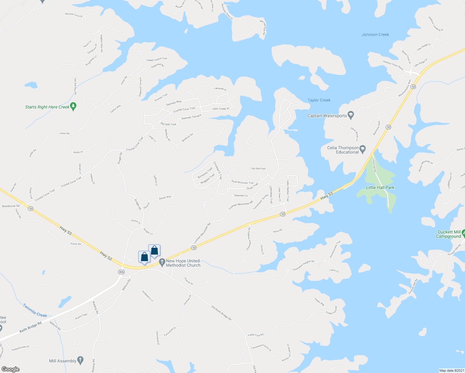 map of restaurants, bars, coffee shops, grocery stores, and more near 5820 Quail Trail in Gainesville