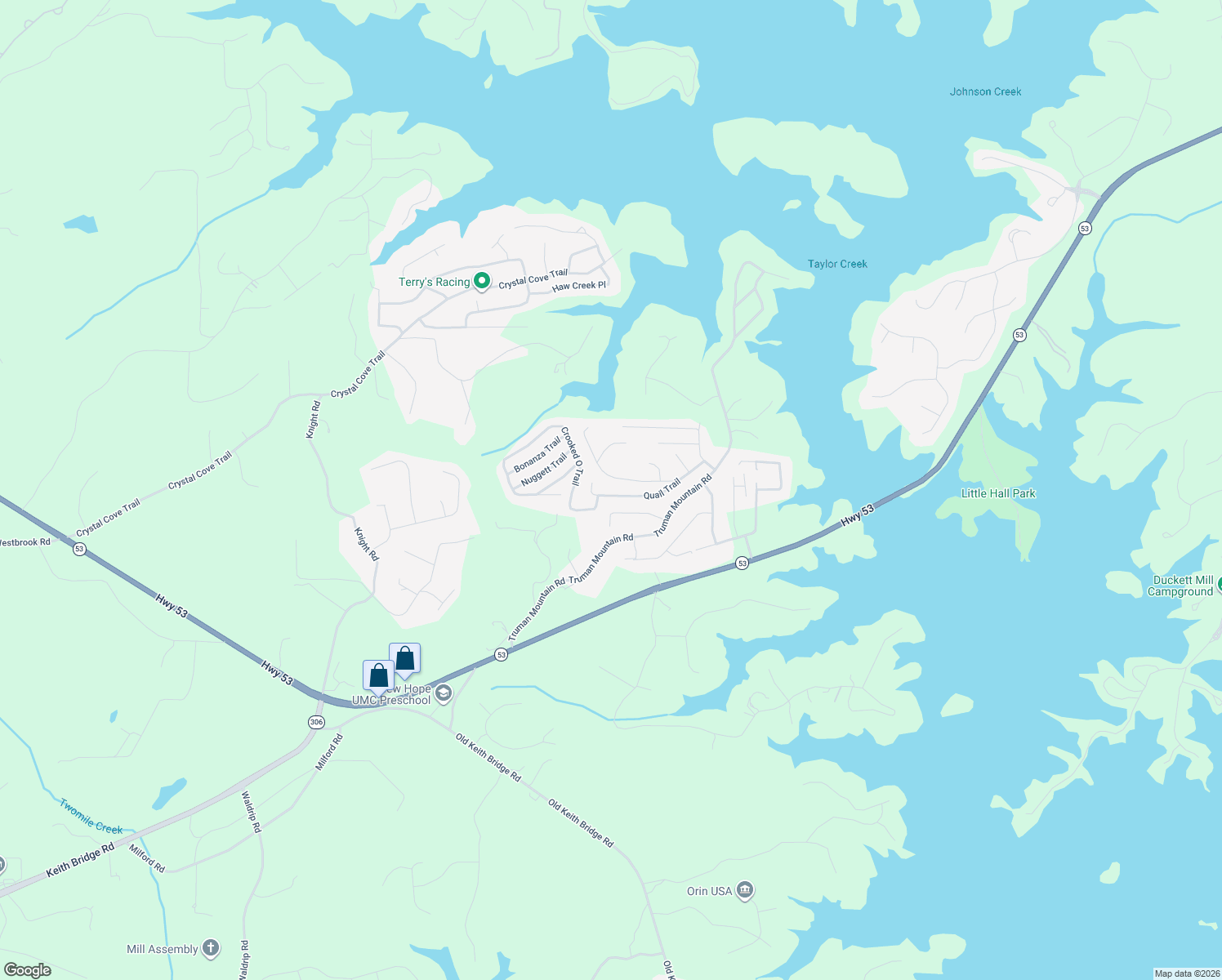 map of restaurants, bars, coffee shops, grocery stores, and more near 5820 Quail Trail in Gainesville