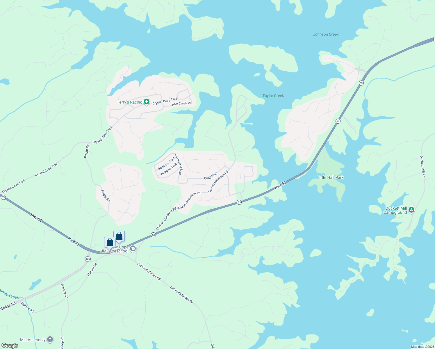 map of restaurants, bars, coffee shops, grocery stores, and more near 5545 Quail Trail in Gainesville