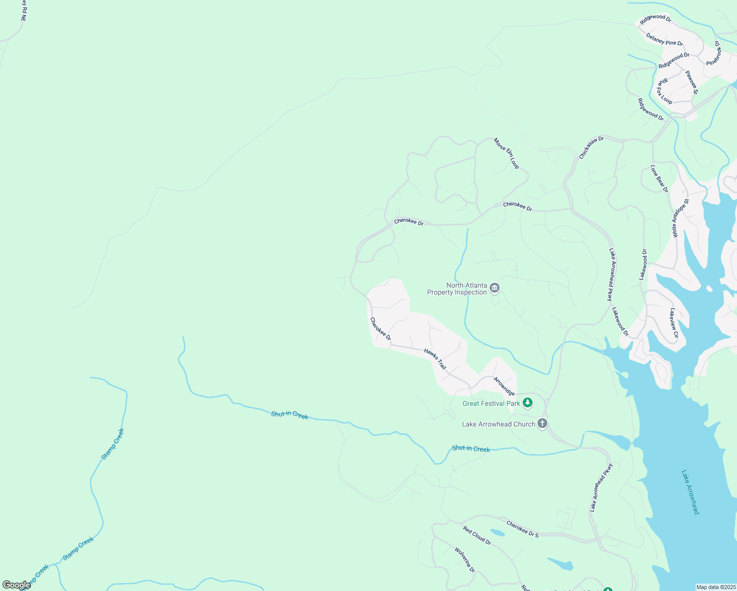 map of restaurants, bars, coffee shops, grocery stores, and more near 341 Cherokee Drive in Waleska