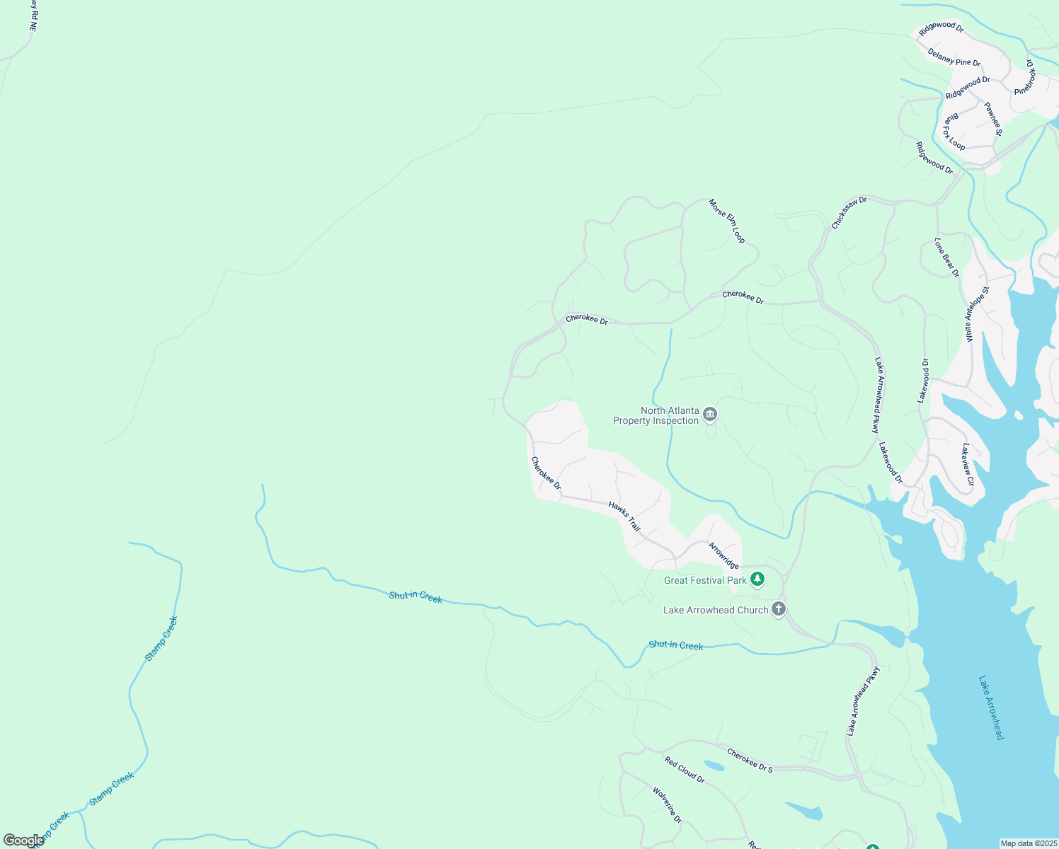 map of restaurants, bars, coffee shops, grocery stores, and more near 341 Cherokee Drive in Waleska