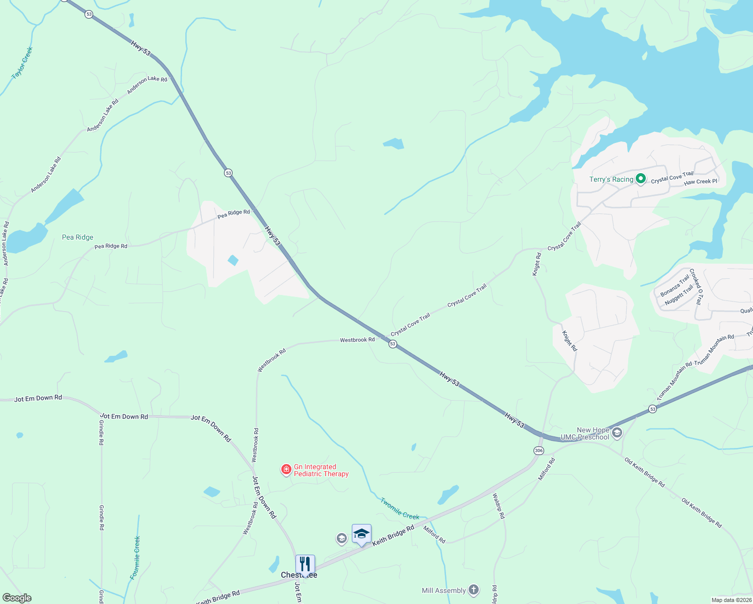 map of restaurants, bars, coffee shops, grocery stores, and more near 5680 Julian Road in Gainesville