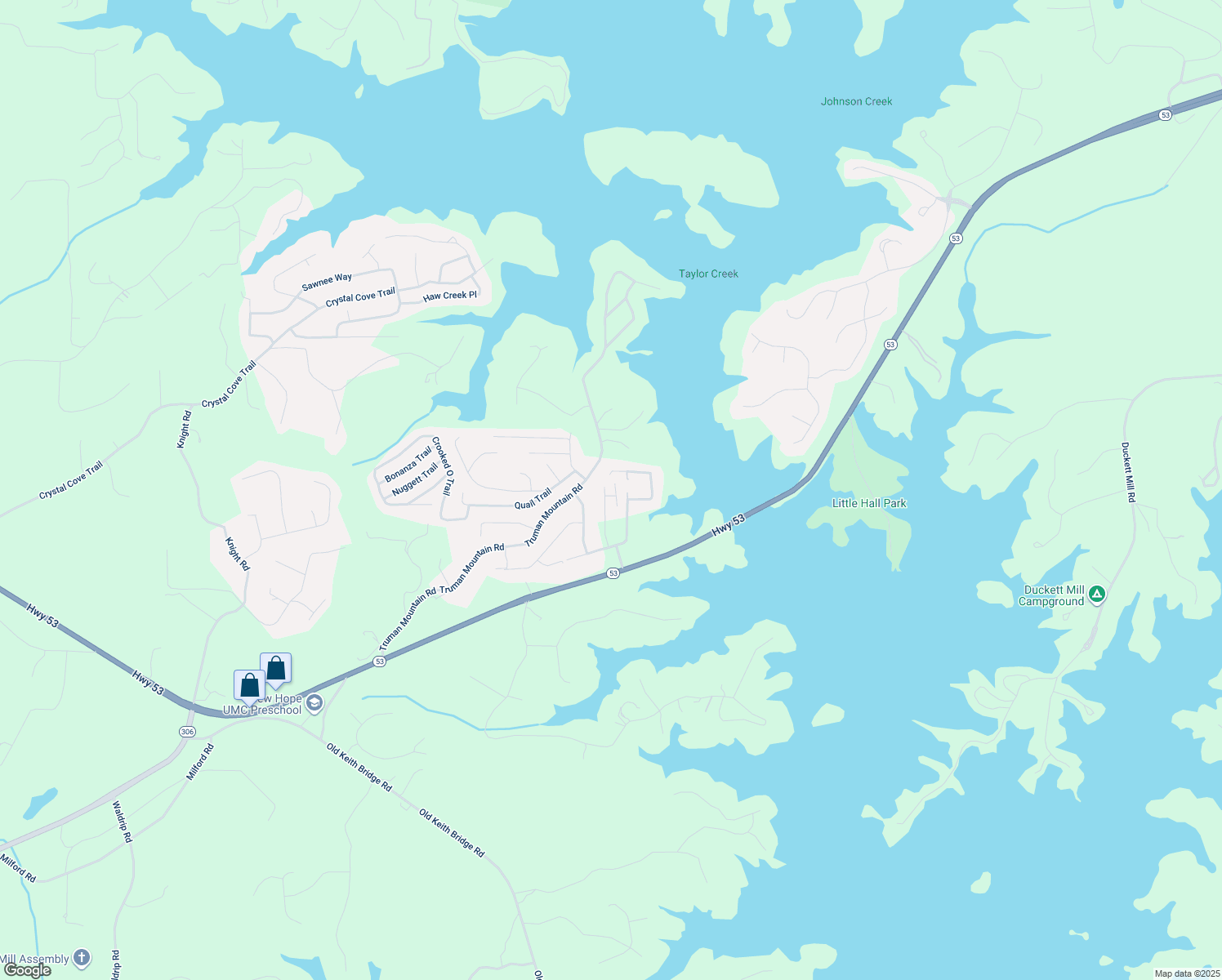 map of restaurants, bars, coffee shops, grocery stores, and more near 5680 Lake View Court in Gainesville