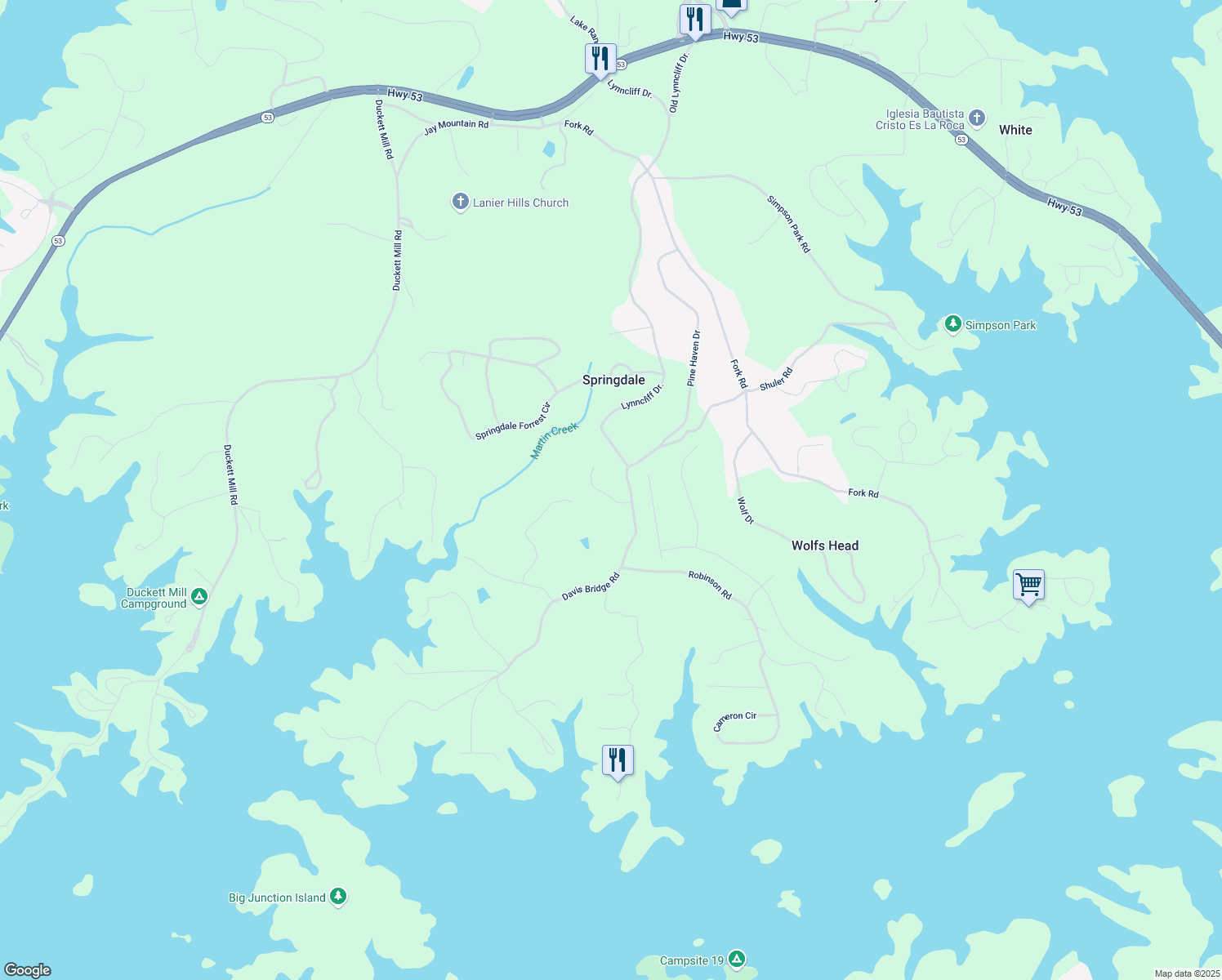map of restaurants, bars, coffee shops, grocery stores, and more near 3222 Brier Court in Gainesville