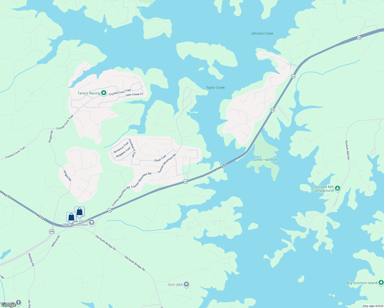 map of restaurants, bars, coffee shops, grocery stores, and more near 6055 Lakeside Court in Gainesville