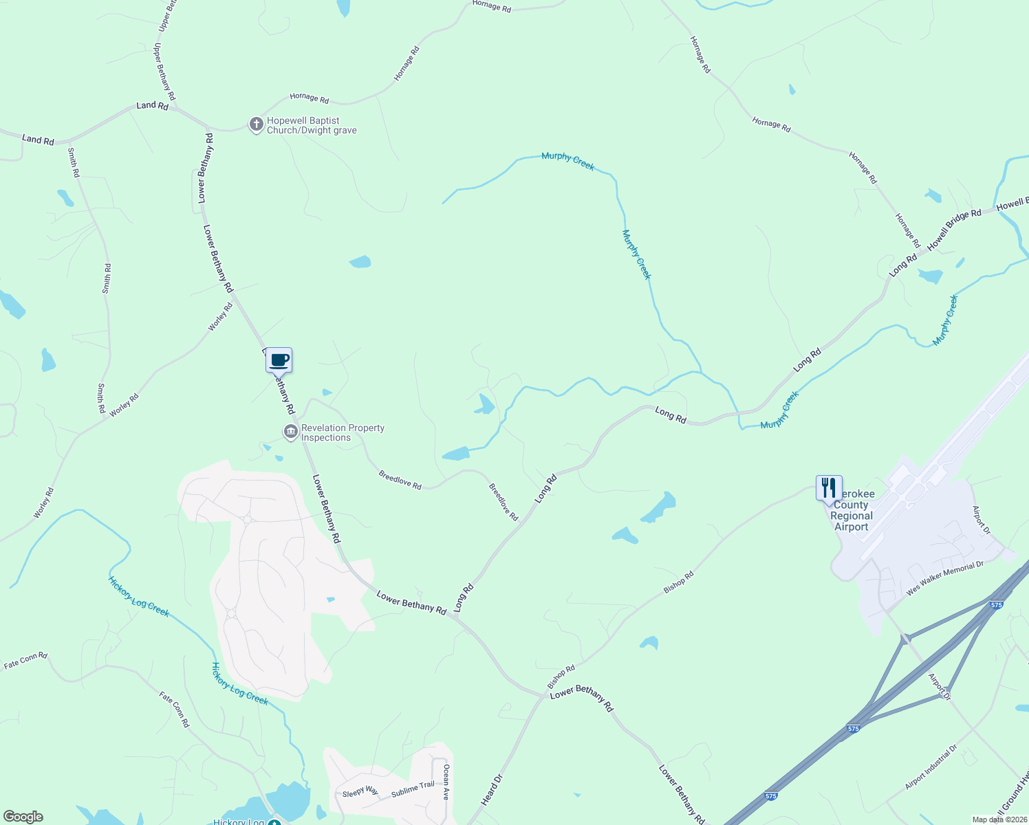 map of restaurants, bars, coffee shops, grocery stores, and more near 600 Harmony Grove Road in Ball Ground