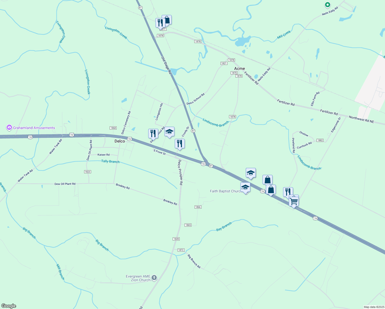 map of restaurants, bars, coffee shops, grocery stores, and more near 26379 Andrew Jackson Highway in Delco