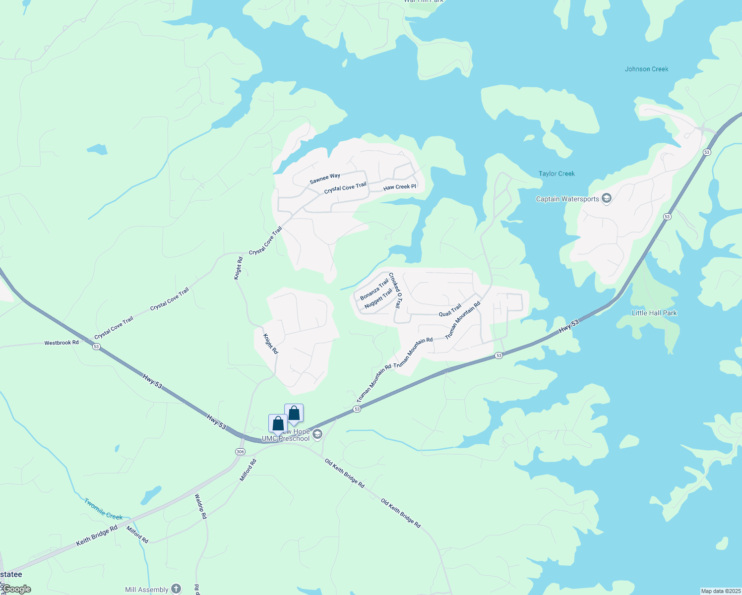 map of restaurants, bars, coffee shops, grocery stores, and more near 6510 Bonanza Trail in Gainesville