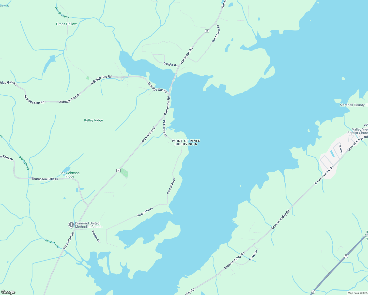 map of restaurants, bars, coffee shops, grocery stores, and more near 431 Point of Pines in Guntersville
