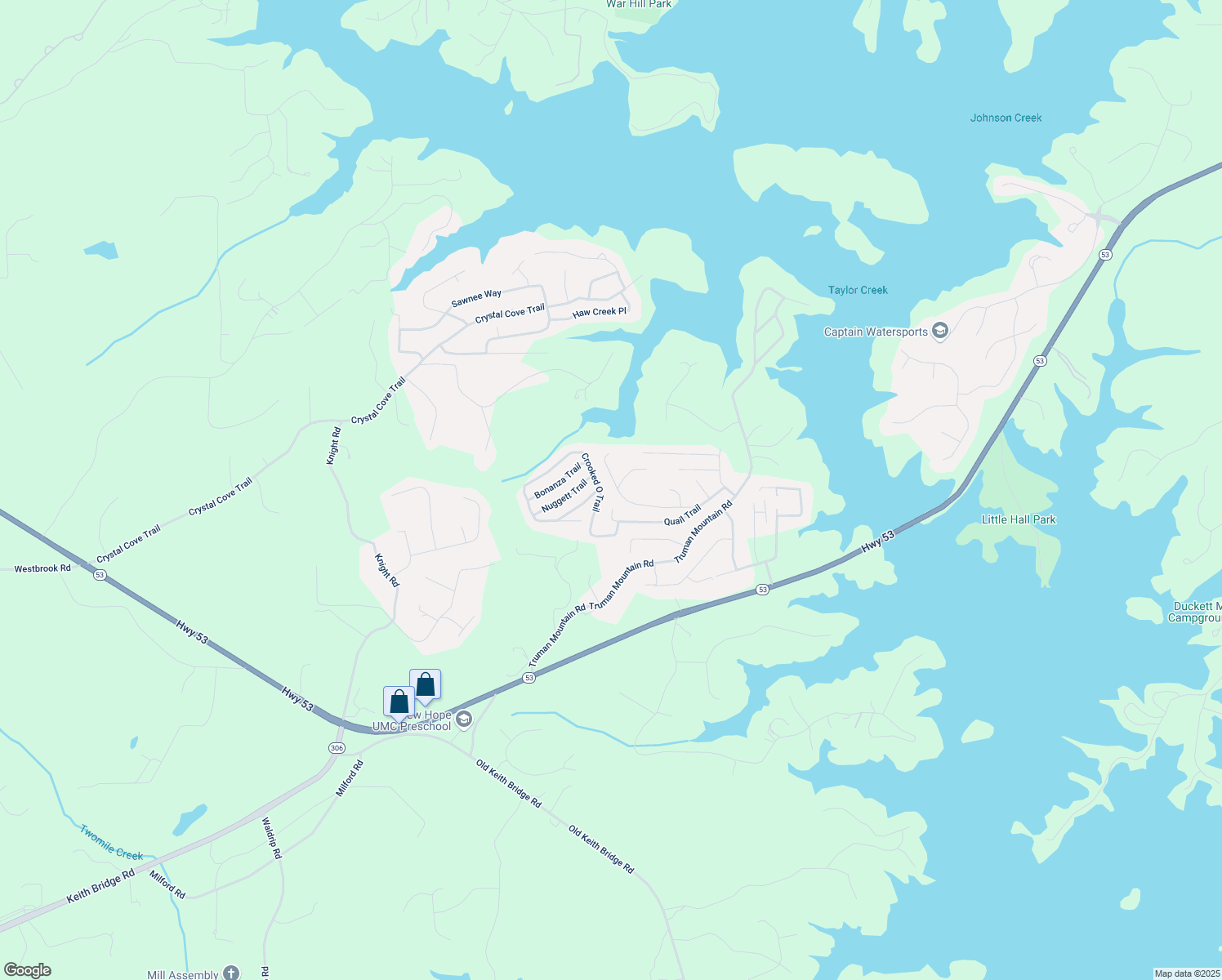 map of restaurants, bars, coffee shops, grocery stores, and more near 6075 Quail Mountain Trail in Gainesville