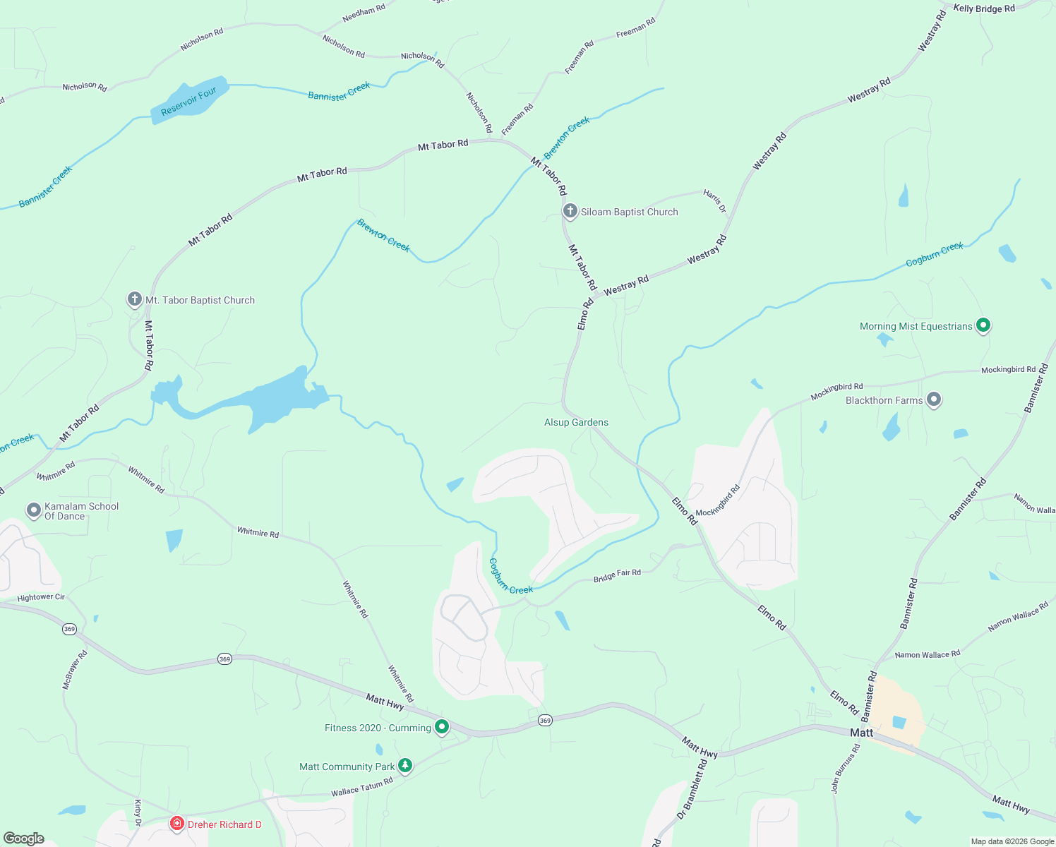 map of restaurants, bars, coffee shops, grocery stores, and more near 6425 Elmo Road in Cumming