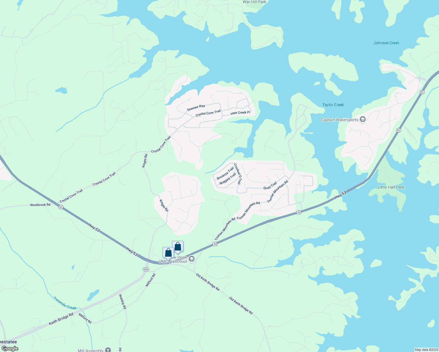 map of restaurants, bars, coffee shops, grocery stores, and more near 6560 Bonanza Trail in Gainesville