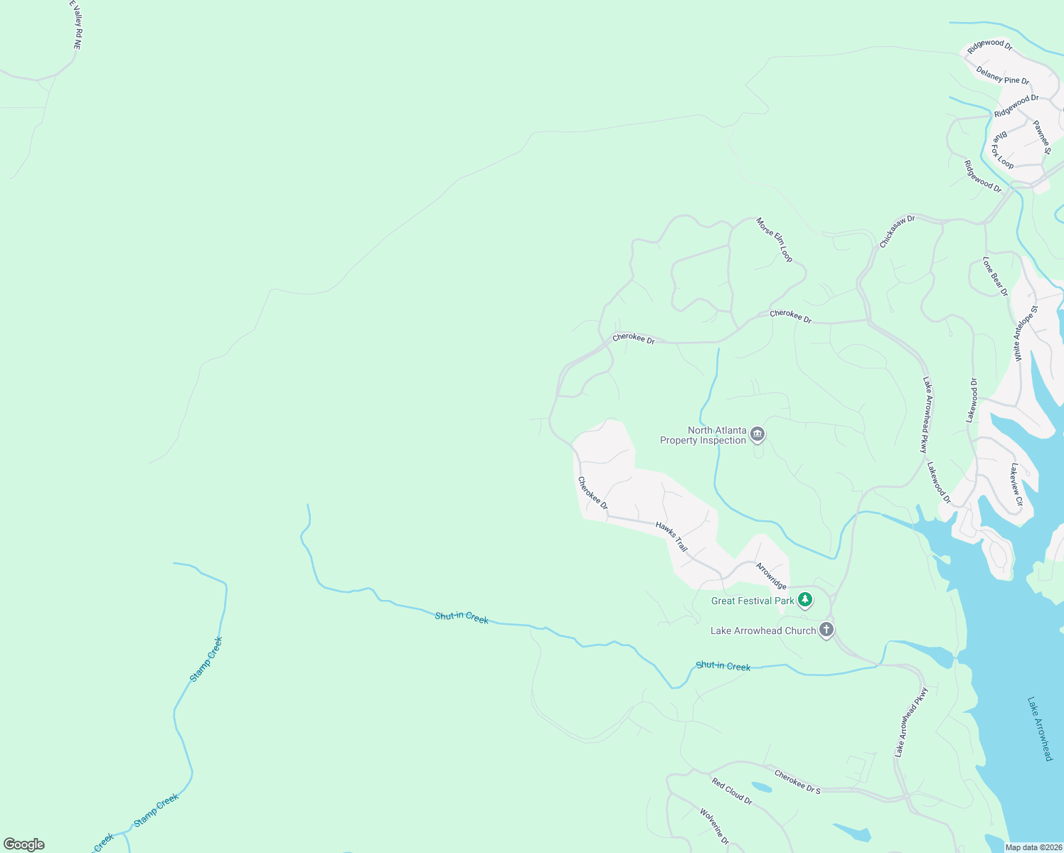 map of restaurants, bars, coffee shops, grocery stores, and more near 2421 Lake Arrowhead Drive in Waleska