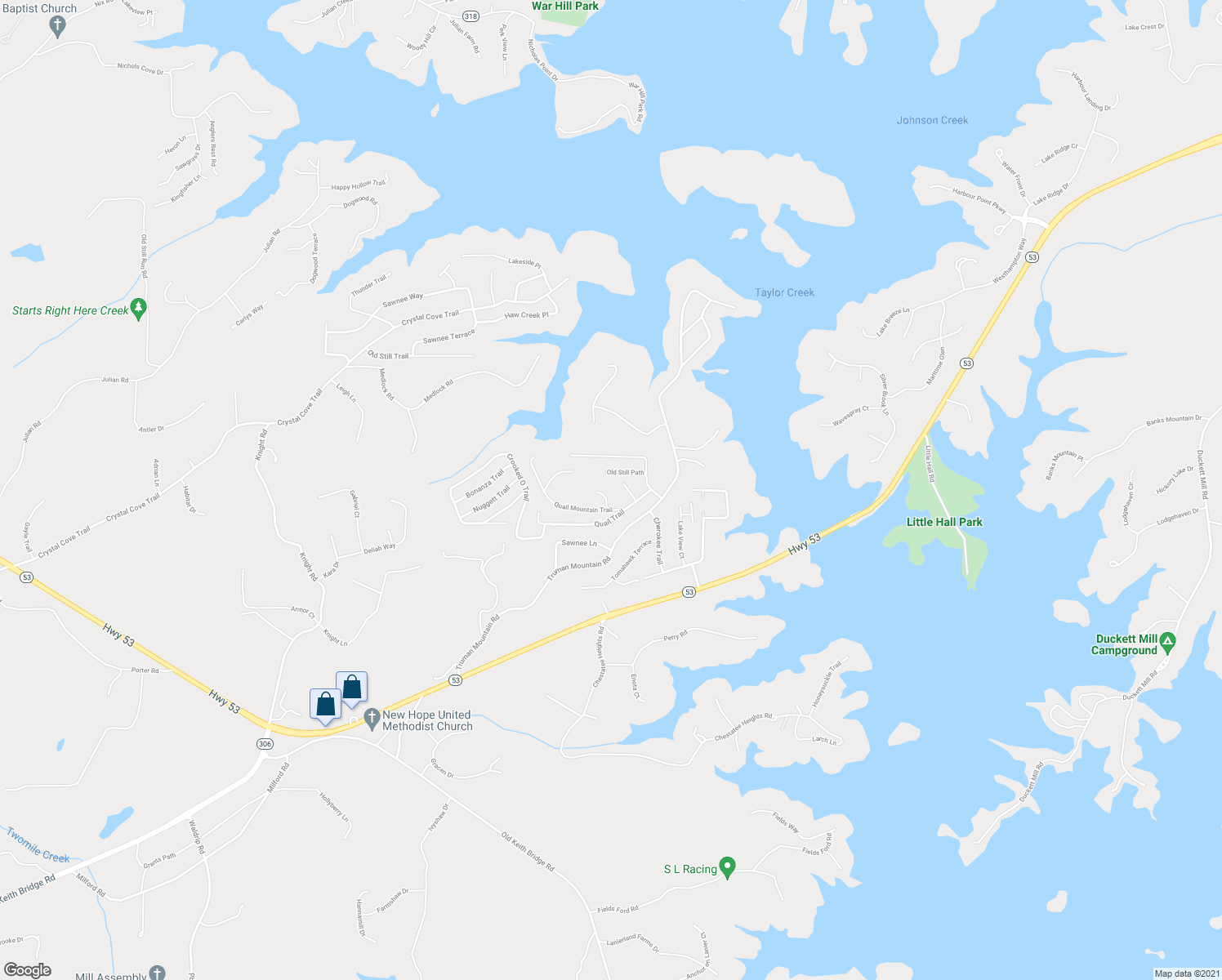 map of restaurants, bars, coffee shops, grocery stores, and more near 5750 Pebblebrook Trail in Gainesville