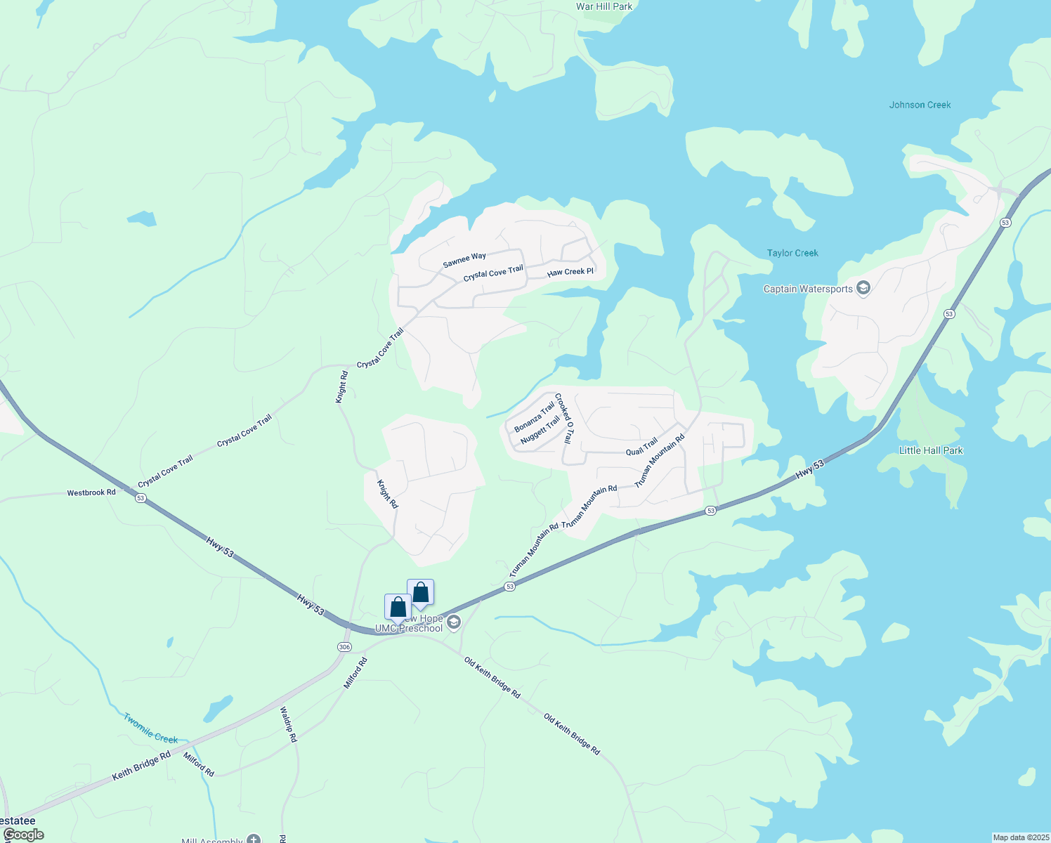 map of restaurants, bars, coffee shops, grocery stores, and more near 6540 Bonanza Trail in Gainesville
