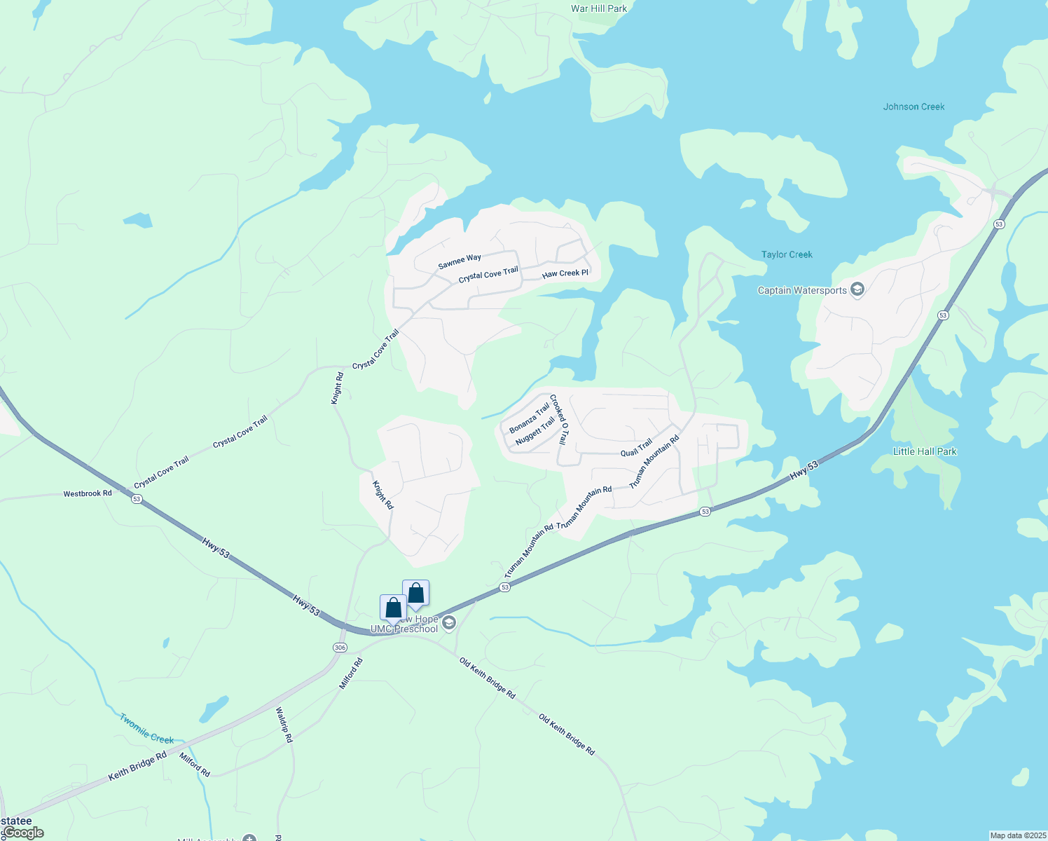 map of restaurants, bars, coffee shops, grocery stores, and more near 6530 Bonanza Trail in Gainesville