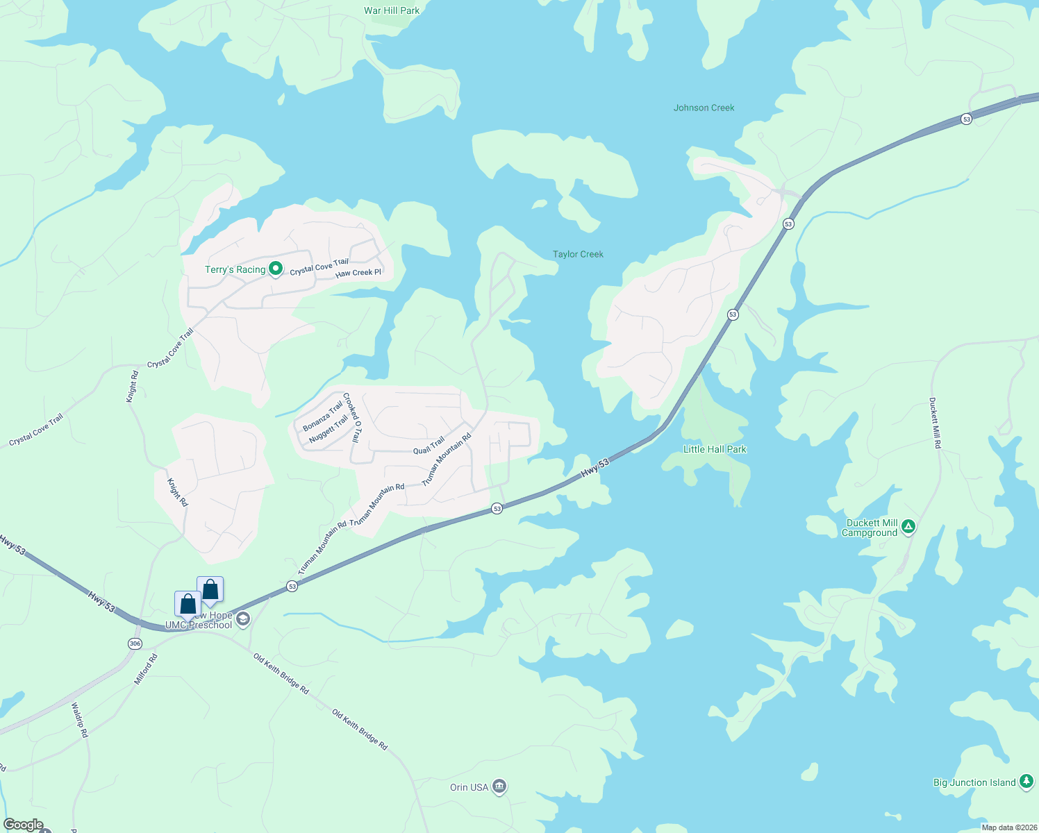 map of restaurants, bars, coffee shops, grocery stores, and more near 5985 Lakeside Court in Gainesville