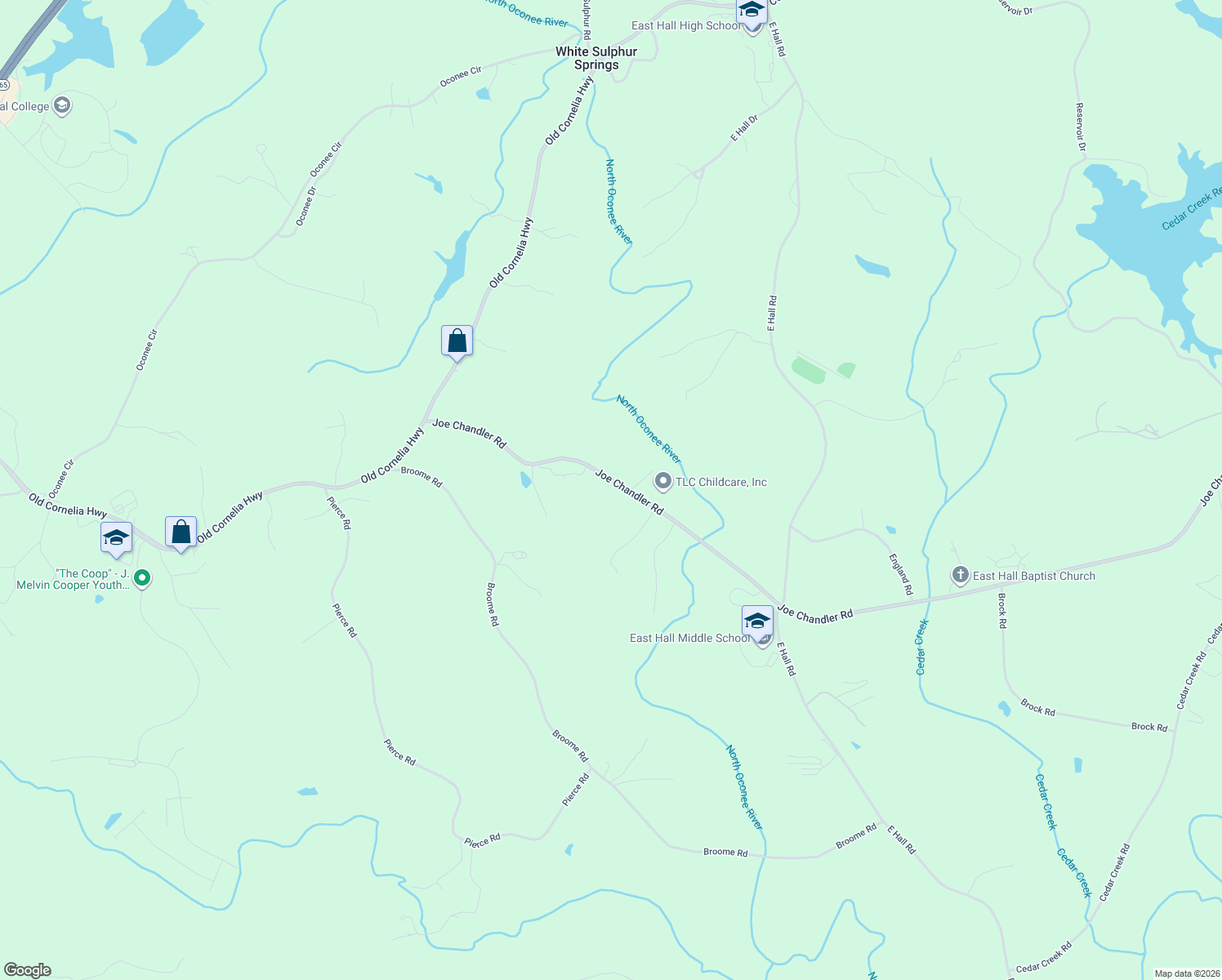 map of restaurants, bars, coffee shops, grocery stores, and more near 3066 Joe Chandler Road in Gainesville