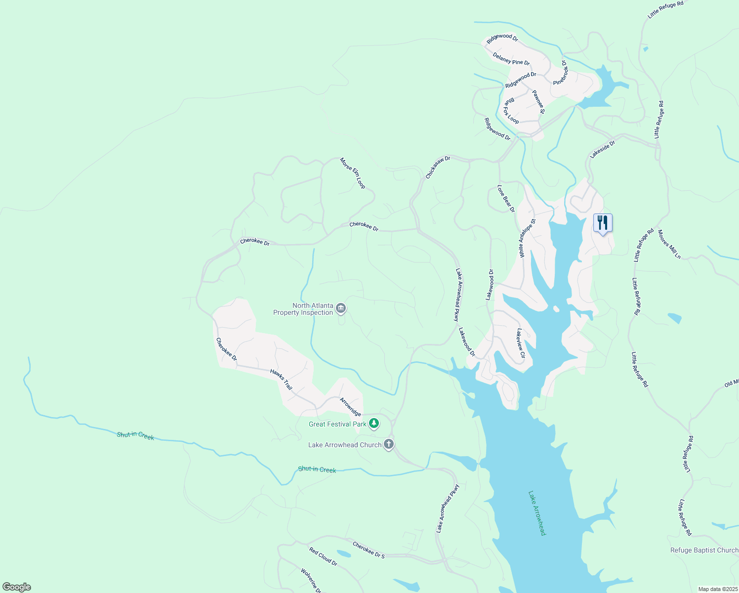 map of restaurants, bars, coffee shops, grocery stores, and more near 182 White Eagle Drive in Waleska
