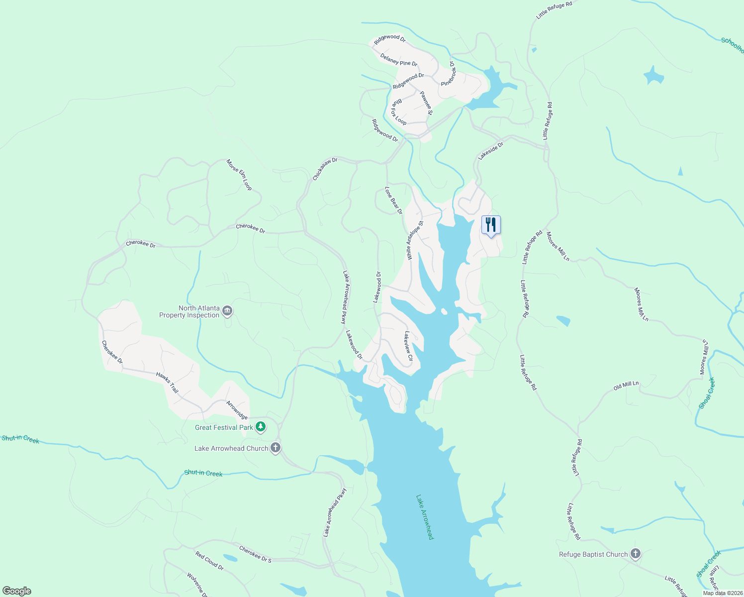 map of restaurants, bars, coffee shops, grocery stores, and more near 246 Lakewood Drive in Waleska