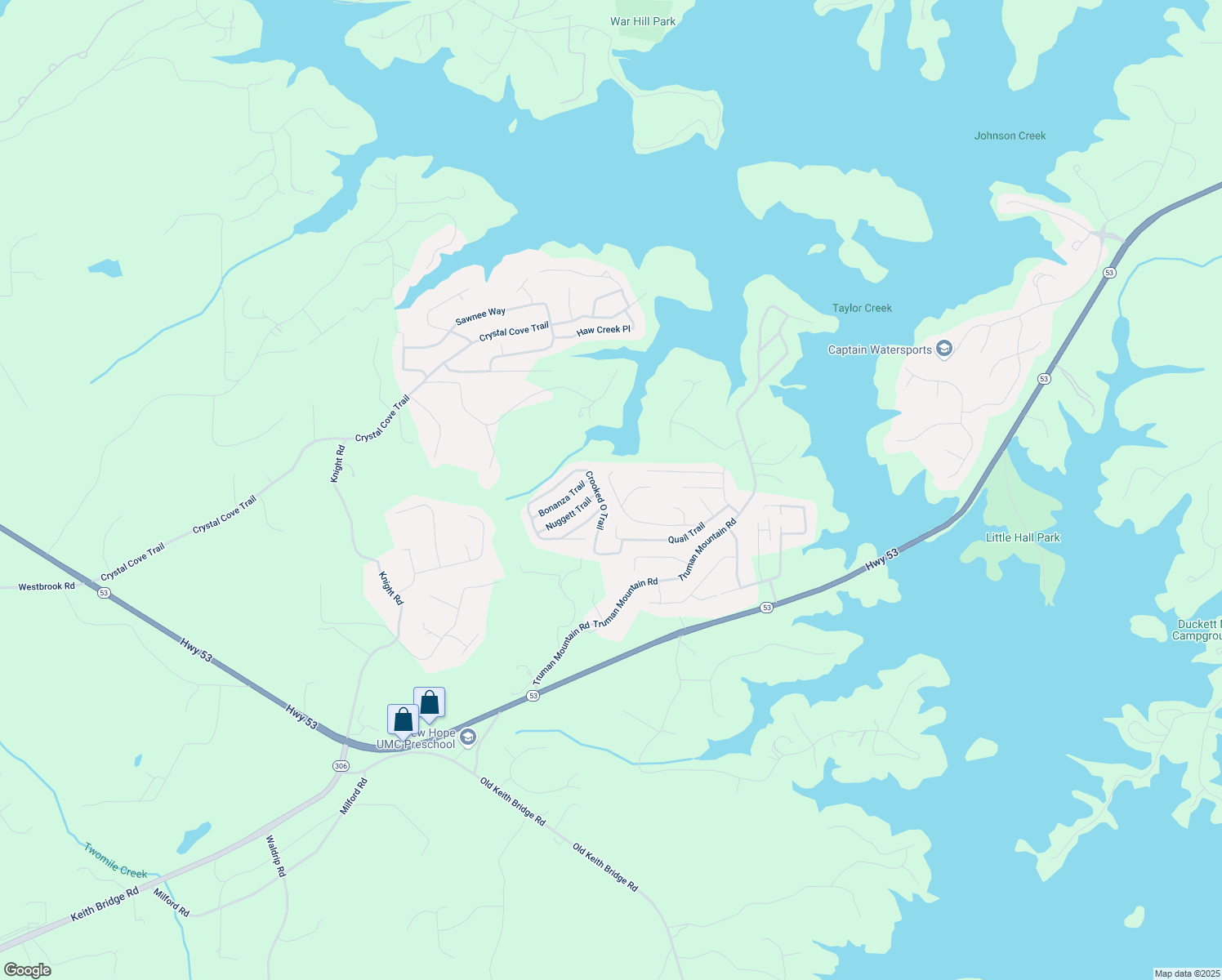 map of restaurants, bars, coffee shops, grocery stores, and more near 6075 Quail Mountain Trail in Gainesville