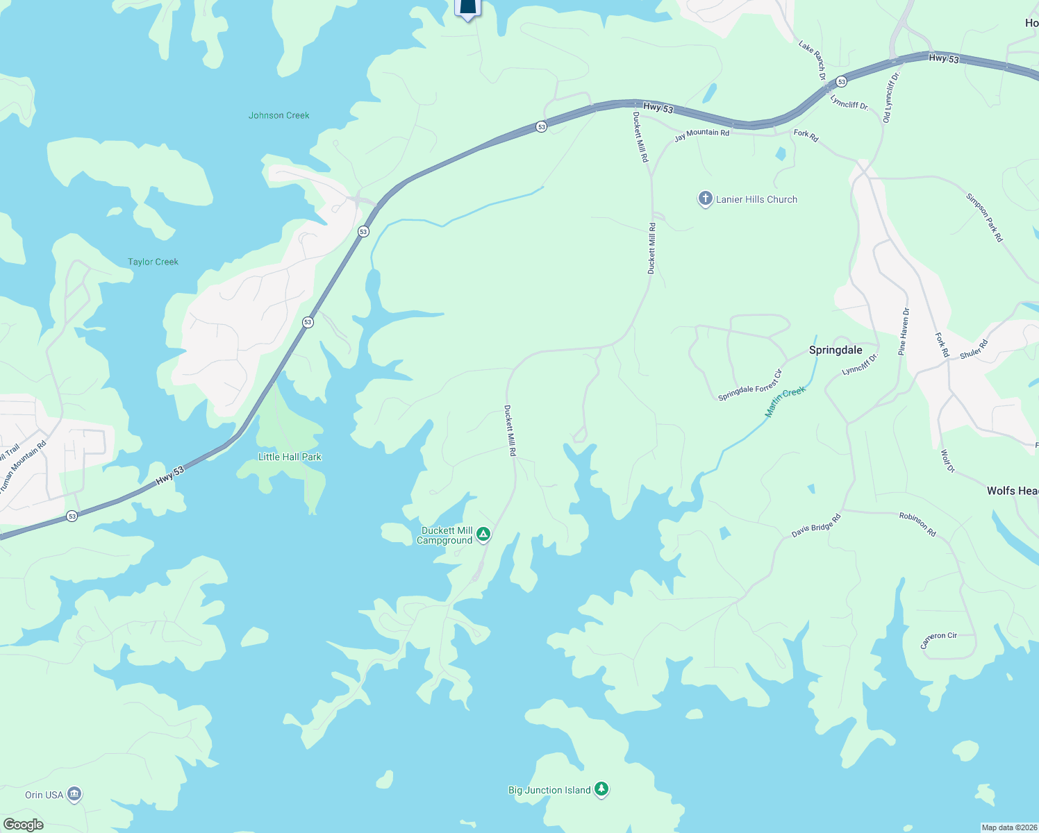 map of restaurants, bars, coffee shops, grocery stores, and more near 3445 Duckett Mill Road in Gainesville