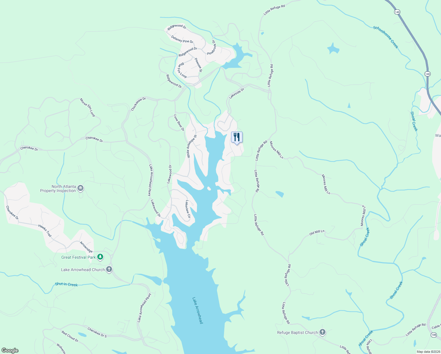 map of restaurants, bars, coffee shops, grocery stores, and more near 324 Hillside Dr in Waleska