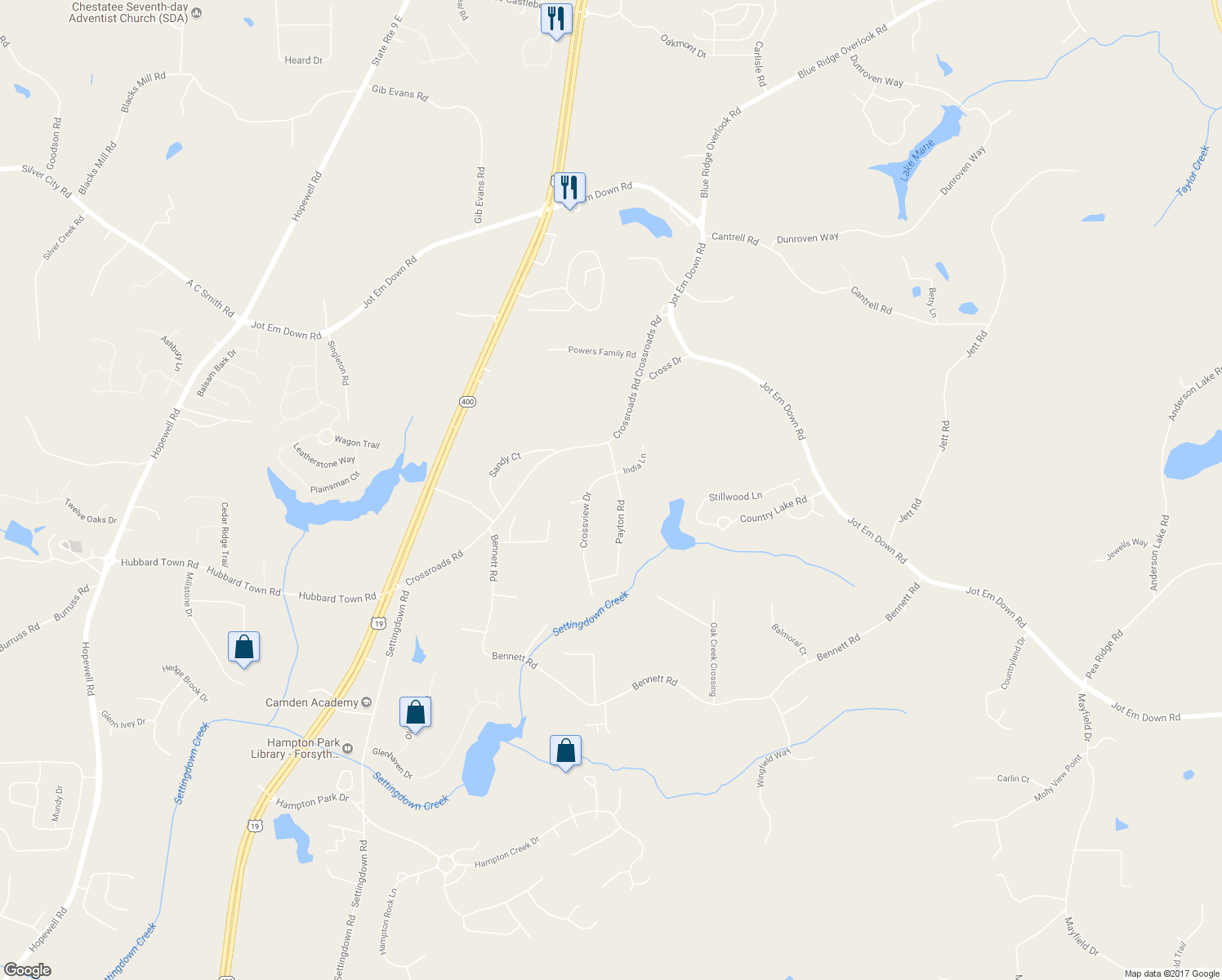 map of restaurants, bars, coffee shops, grocery stores, and more near 6720 Payton Road in Cumming