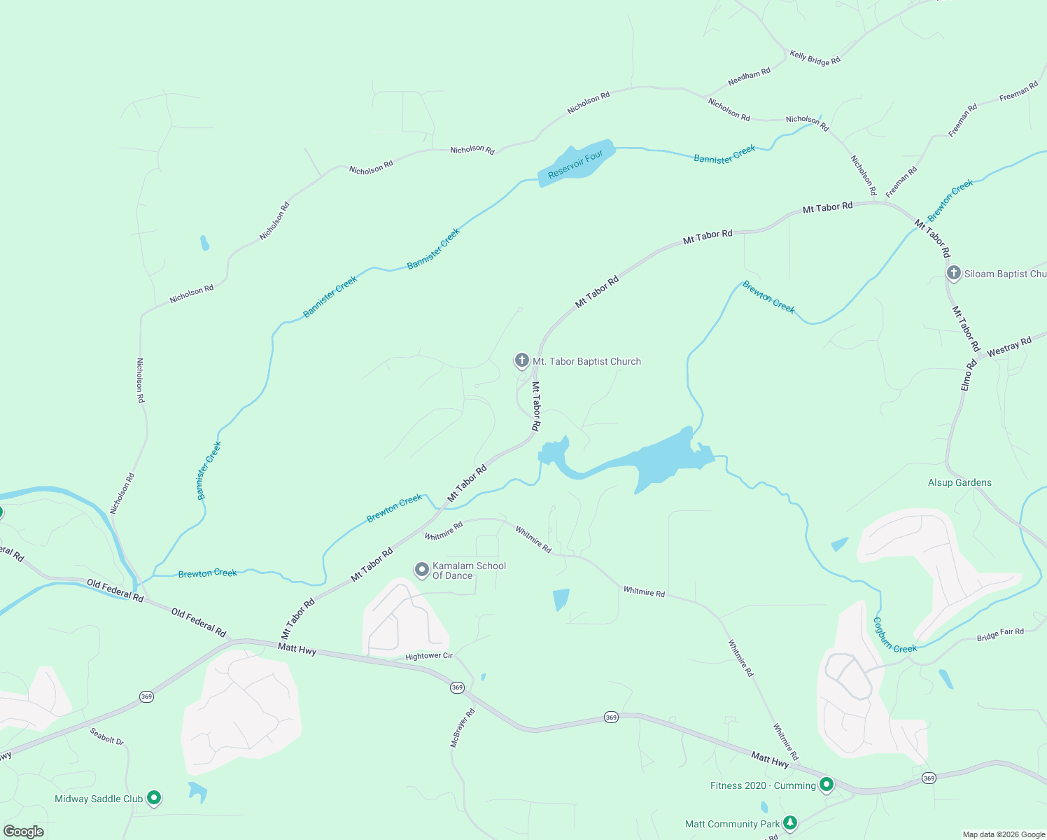 map of restaurants, bars, coffee shops, grocery stores, and more near 8010 Mount Tabor Road in Cumming