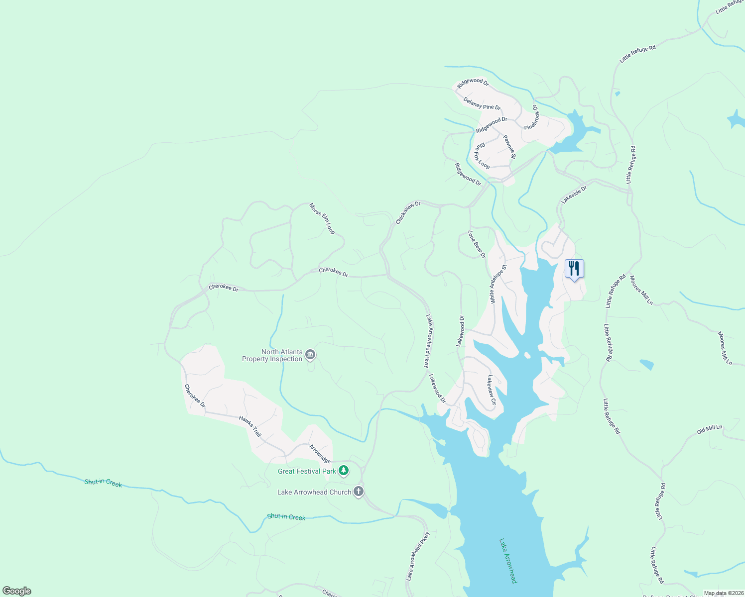 map of restaurants, bars, coffee shops, grocery stores, and more near 117 Moose Loop in Waleska
