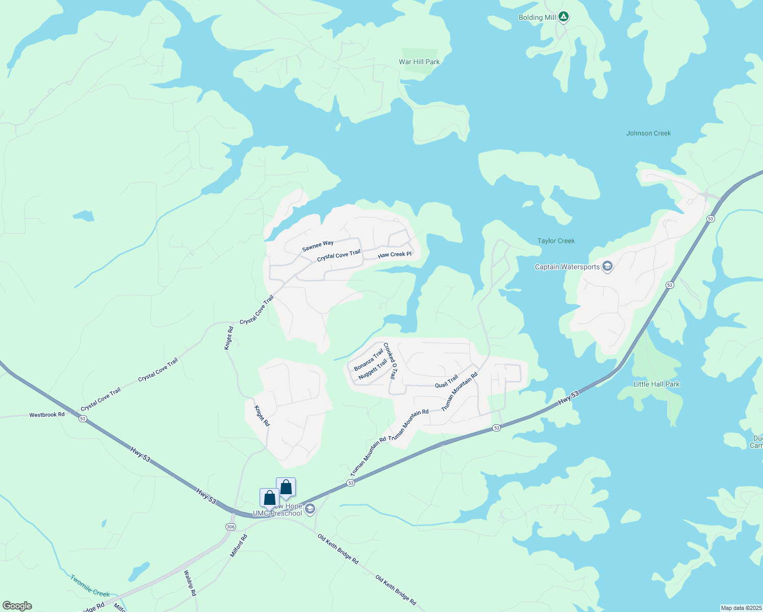 map of restaurants, bars, coffee shops, grocery stores, and more near 6518 Medlock Road in Gainesville